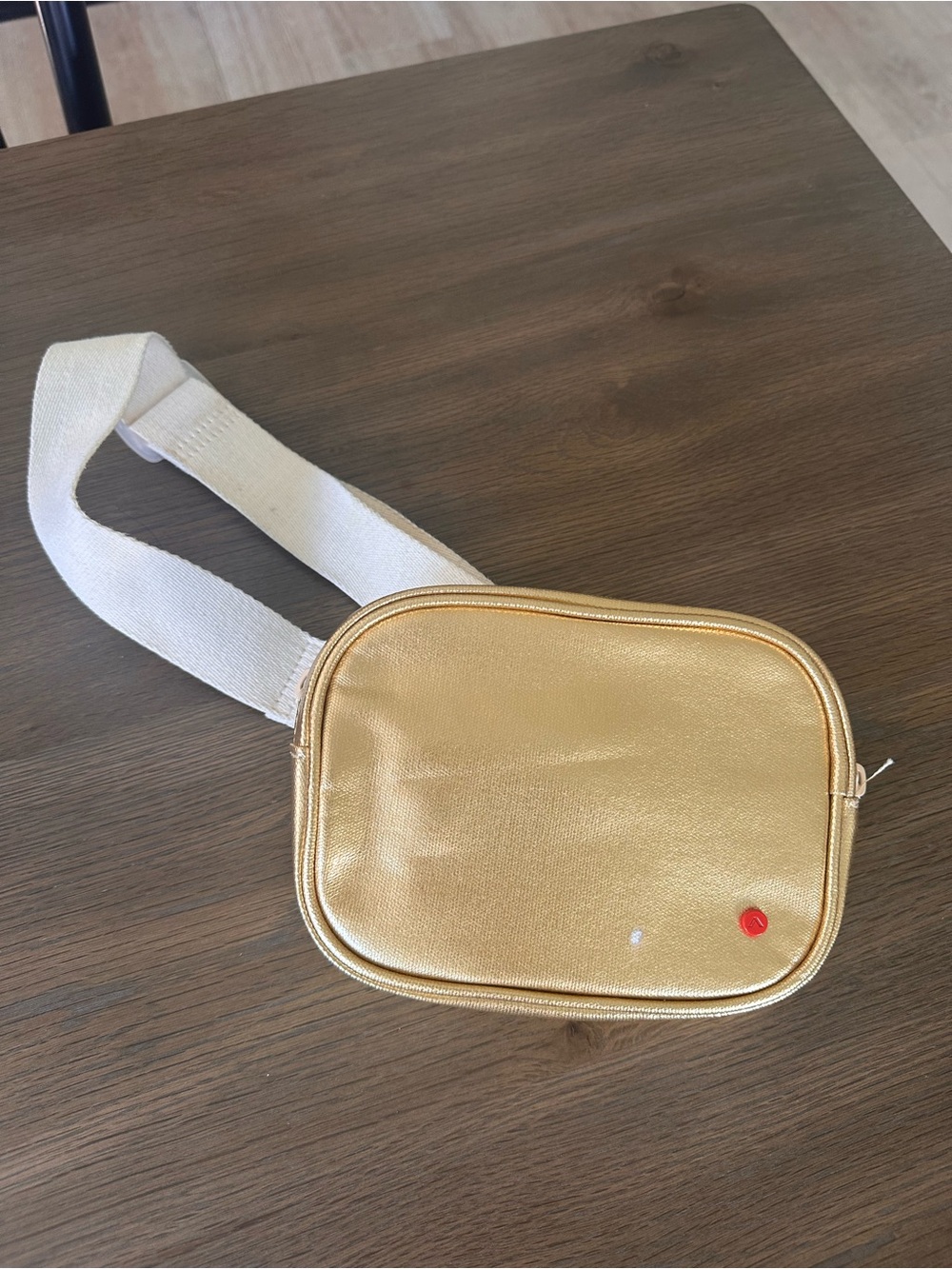 State Metallic Gold Belt/Crossbody Bag with White Strap